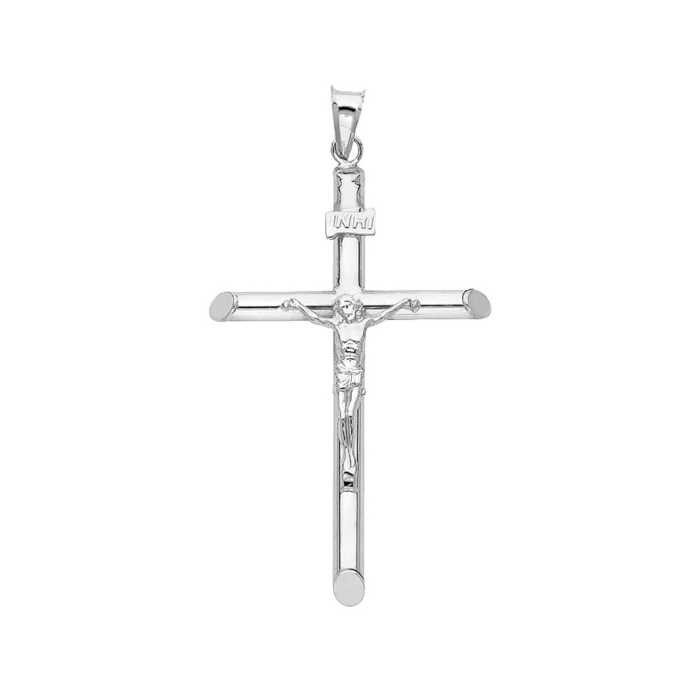 14K White Gold Religious Crucifix Pendant